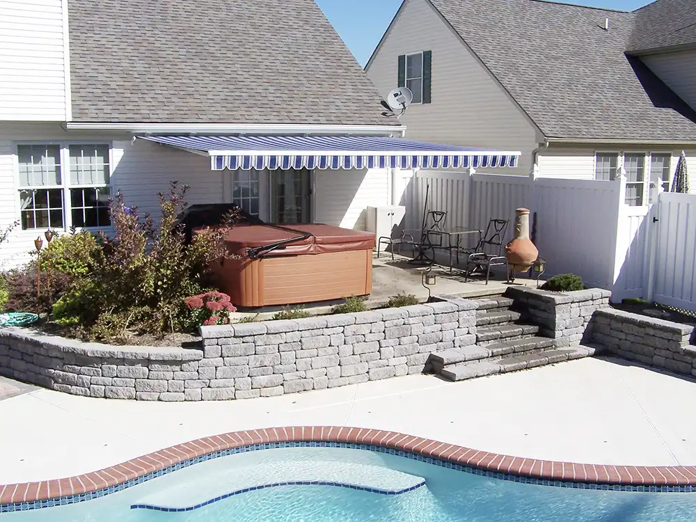 retractable awning outside a pool